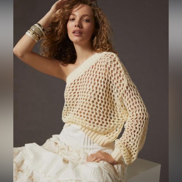Maeve by the One-Shoulder Crochet Knit Sweater One Size - Picture 13 of 13